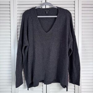Eileen Fisher Shimmer Metallic Merino Wool Blend V-Neck Boxy Sweater Charcoal XL